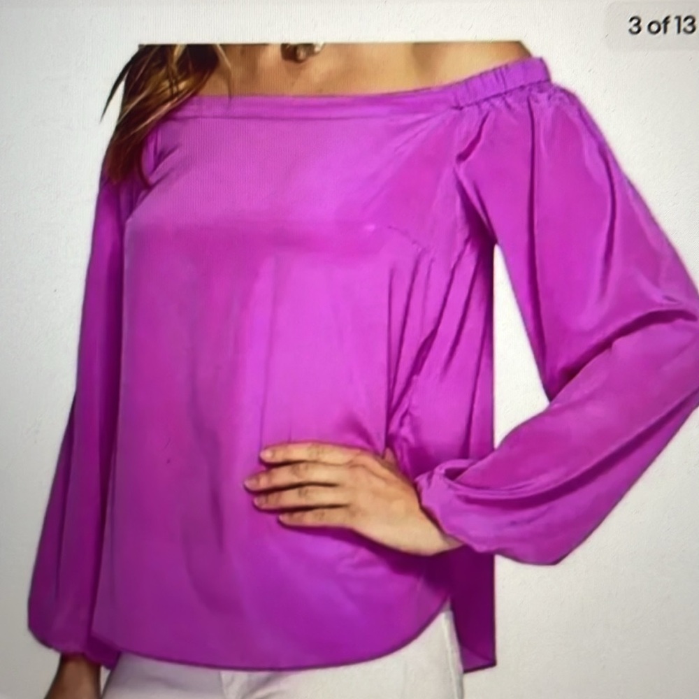 Lilly Pulitzer Aida purple silk off shoulder top sz xs